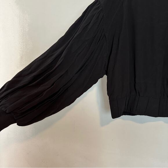 FREE PEOPLE On Pointe Bomber Jacket Lightweight Puff Balloon Sleeve Black - Picture 7 of 11